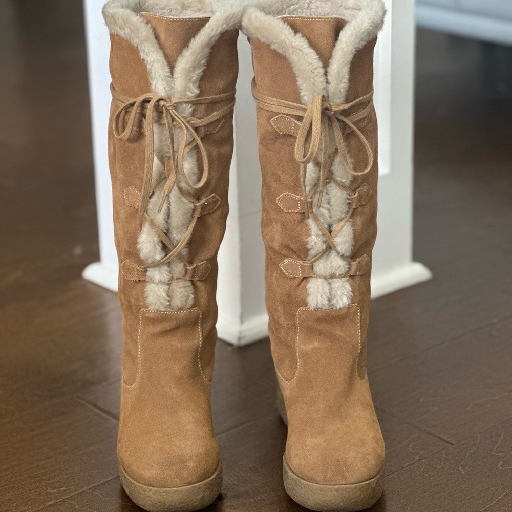 Michael Kors Sherpa Lined Suede Lace up Boots